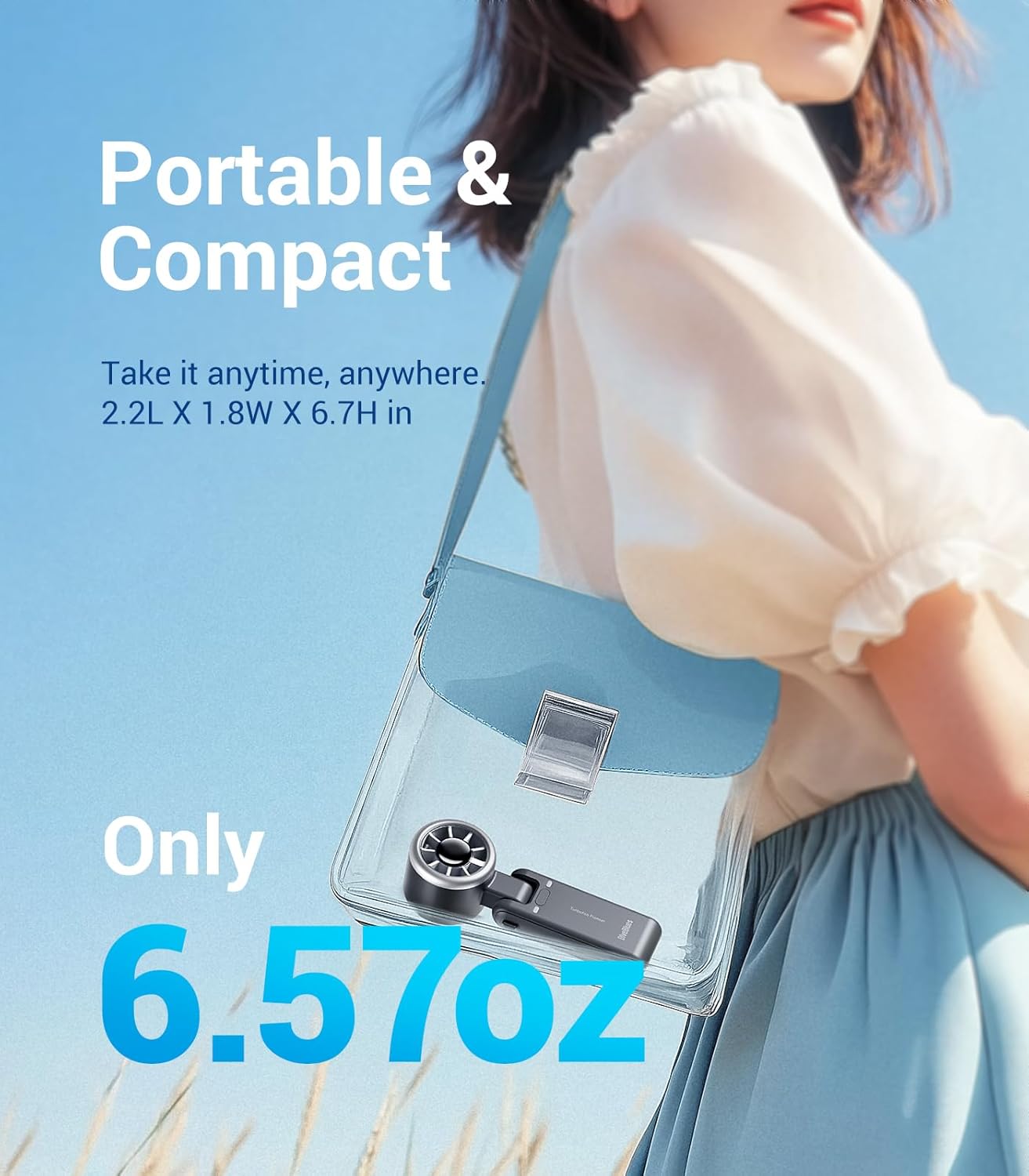 5000mAh Rechargeable Portable Fan | USB-C, 5 Speeds, Lightweight & Quiet