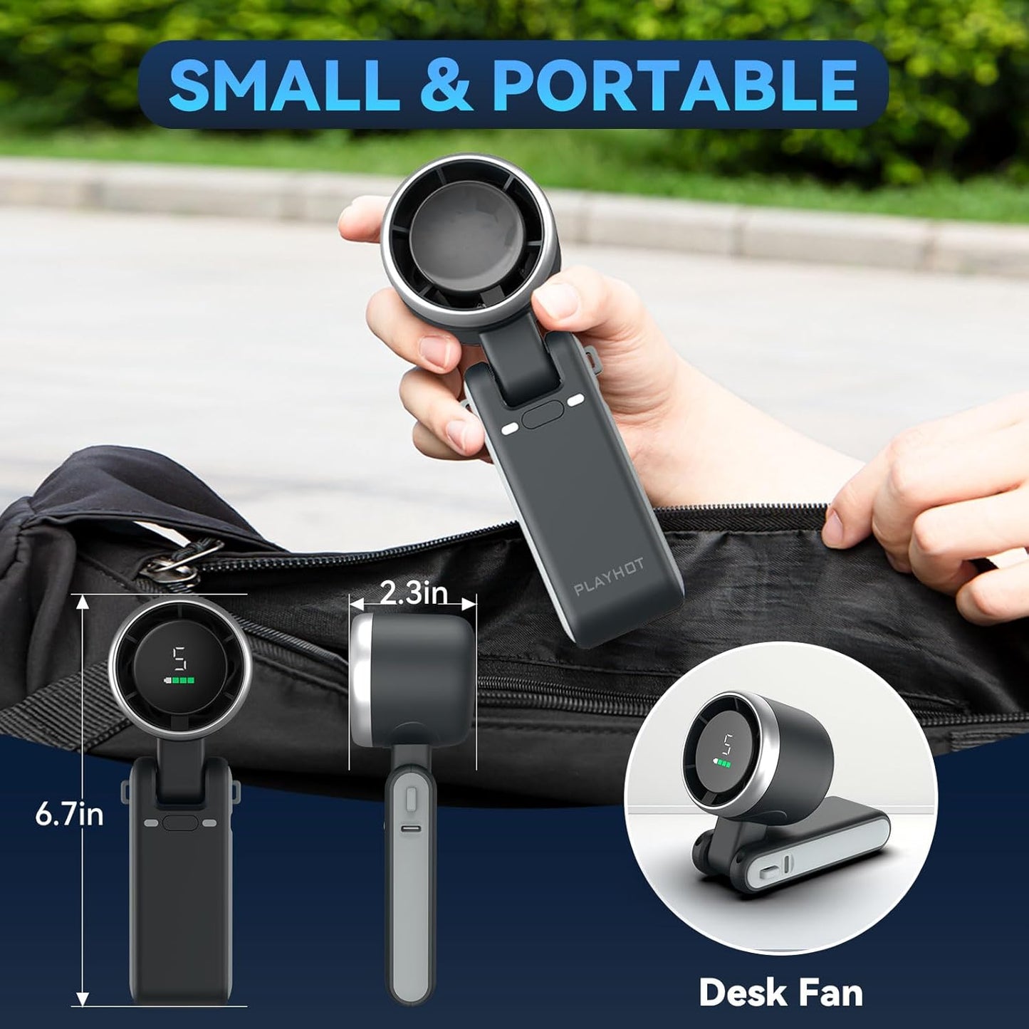 5000mAh Rechargeable Portable Fan | USB-C, 5 Speeds, Lightweight & Quiet