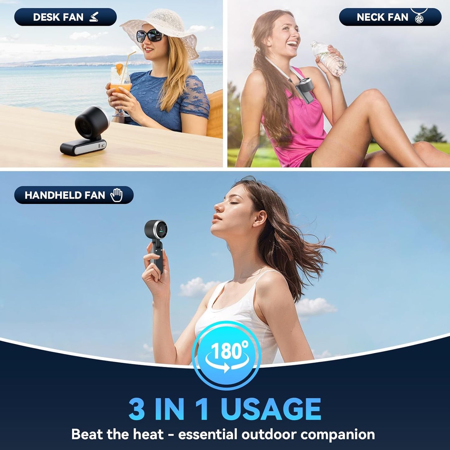 5000mAh Rechargeable Portable Fan | USB-C, 5 Speeds, Lightweight & Quiet